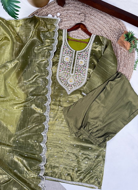 NNK3037 Gold Crush Sequins And Thread Embroidery Work Top With Bottom Dupatta Wholesale Price In Surat